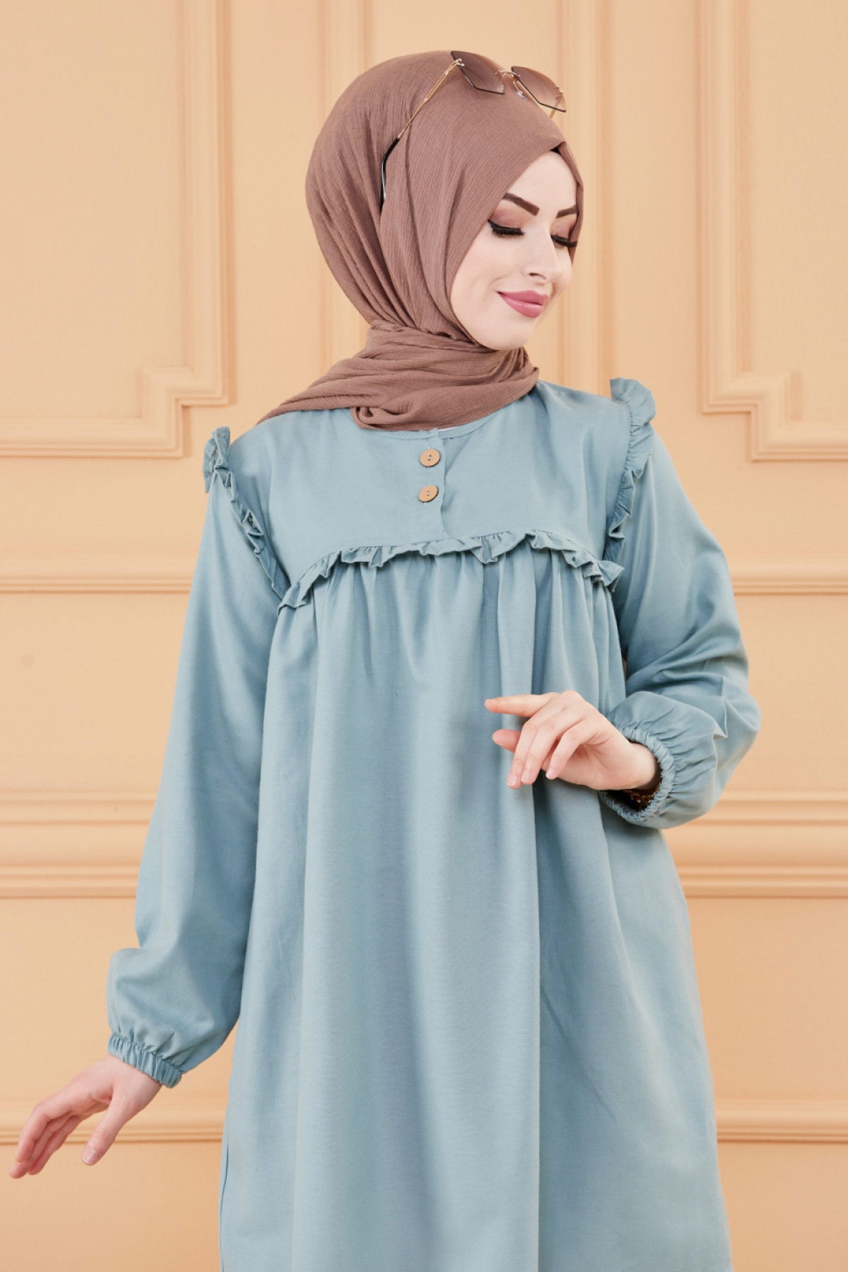 Düz Bisiklet Yaka Kadın Yeşil TUNIK - 3595 YEŞİL