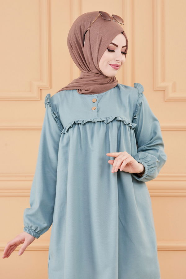 Düz Bisiklet Yaka Kadın Yeşil TUNIK - 3595 YEŞİL