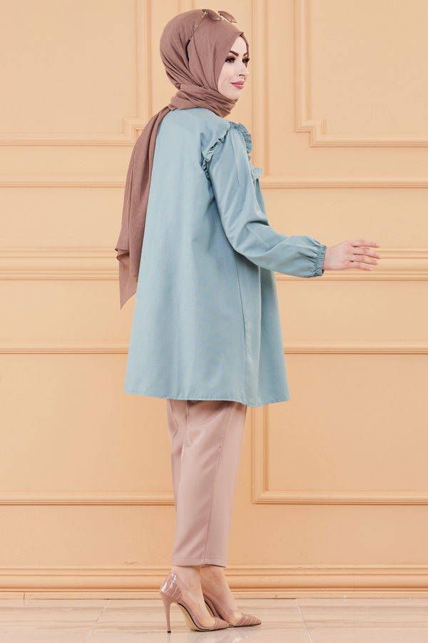 Düz Bisiklet Yaka Kadın Yeşil TUNIK - 3595 YEŞİL
