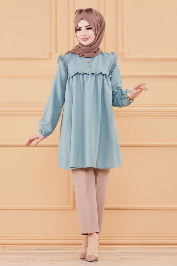 Düz Bisiklet Yaka Kadın Yeşil TUNIK - 3595 YEŞİL