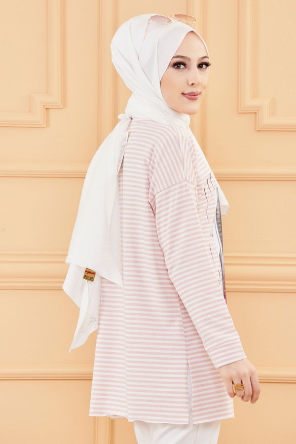 Düz Orta Kadın Pembe BASKILI TUNIK - 8733 PEMBE