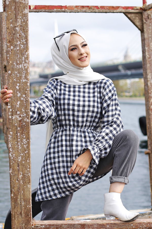 Düz Bisiklet Yaka Kadın Lacivert 8614 YARASA KOL TUNIK - Kırmızı - 46 - 8614 LACİVERT