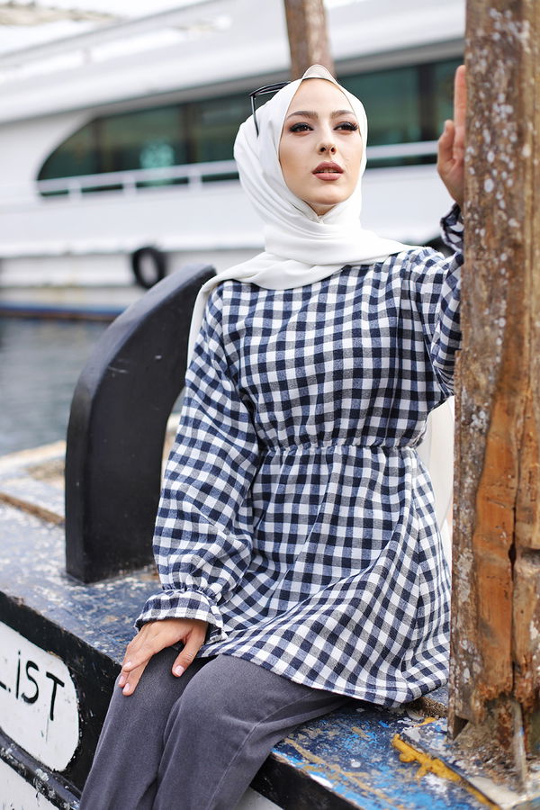 Düz Bisiklet Yaka Kadın Lacivert 8614 YARASA KOL TUNIK - Kırmızı - 46 - 8614 LACİVERT
