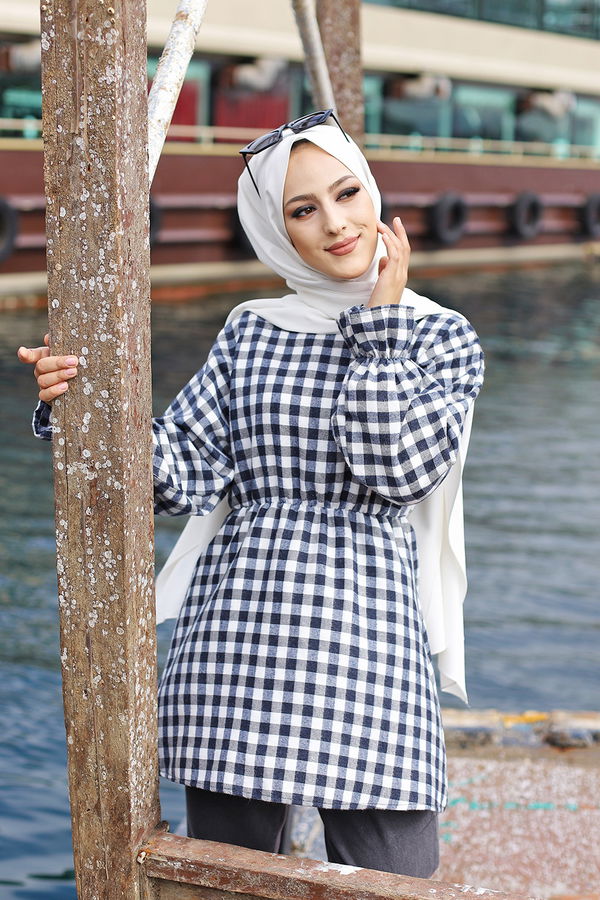 Düz Bisiklet Yaka Kadın Lacivert 8614 YARASA KOL TUNIK - Kırmızı - 46 - 8614 LACİVERT
