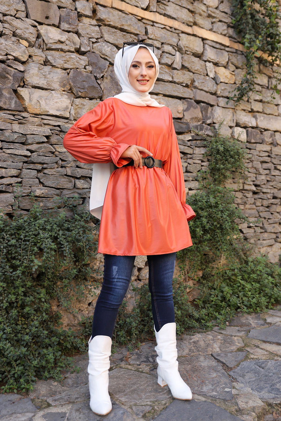 Düz Bisiklet Yaka Kadın Kiremit TUNIK - 3321 KİREMİT