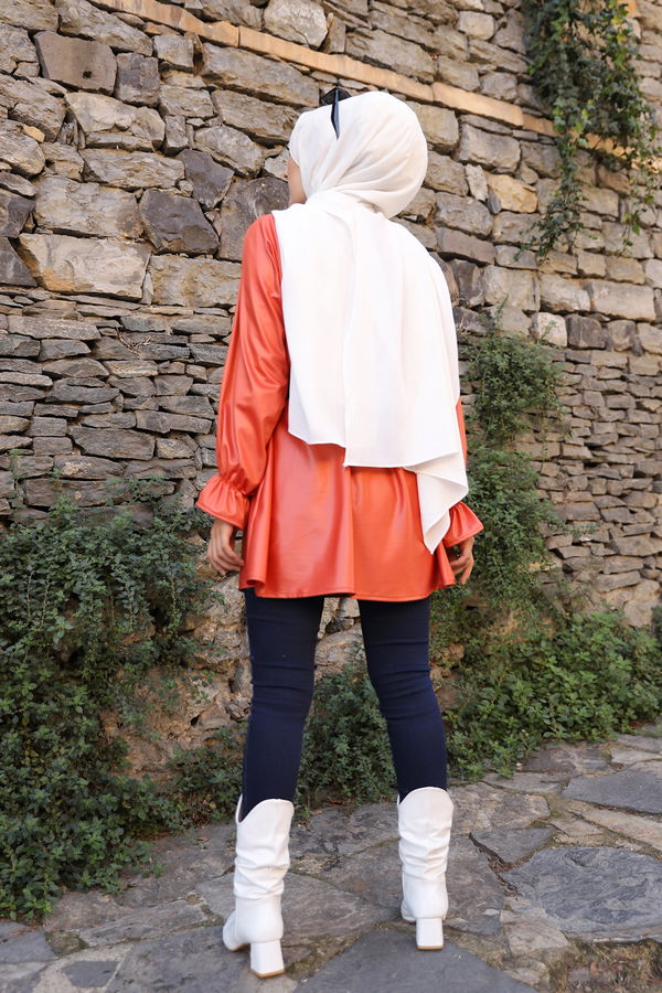 Düz Bisiklet Yaka Kadın Kiremit TUNIK - 3321 KİREMİT