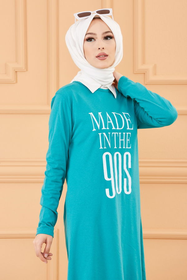 Düz Bisiklet Yaka Kadın Yeşil TUNIK - 3607 YEŞİL