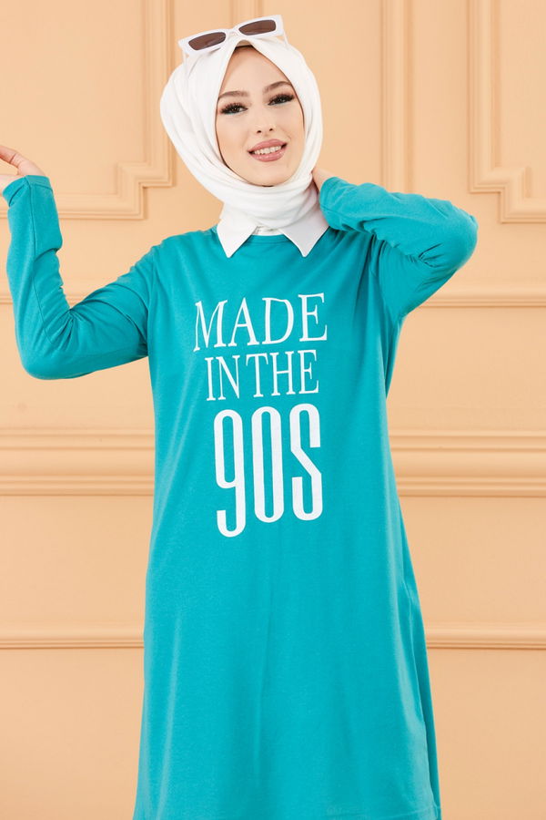 Düz Bisiklet Yaka Kadın Yeşil TUNIK - 3607 YEŞİL