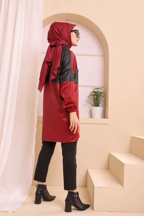 Düz Gömlek Yaka Kadın Bordo 9119 TUNIK - 9119