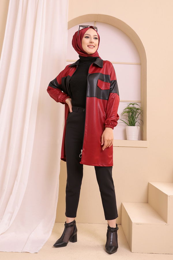 Düz Gömlek Yaka Kadın Bordo 9119 TUNIK - 9119