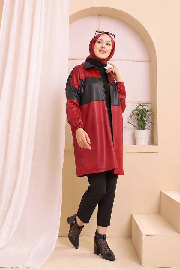 Düz Gömlek Yaka Kadın Bordo 9119 TUNIK - 9119