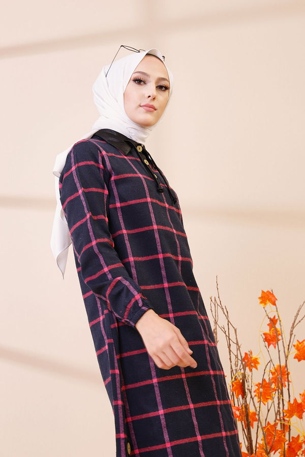 Düz Gömlek Yaka Kadın Fuşya 8635 TUNIK - Yeşil - 46 - 8635 FUŞYA