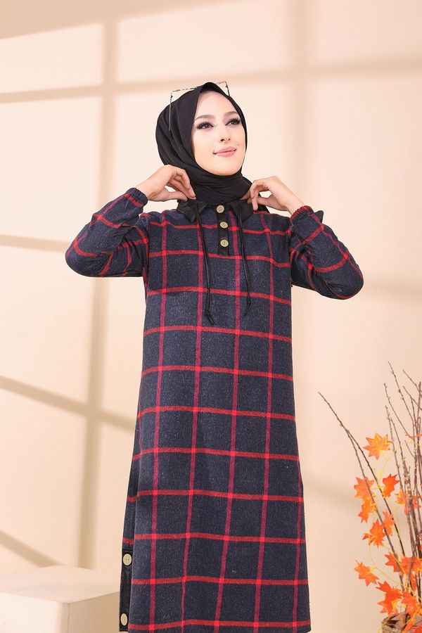 Düz Gömlek Yaka Kadın Lacivert 8635 TUNIK - Yeşil - 46 - 8635