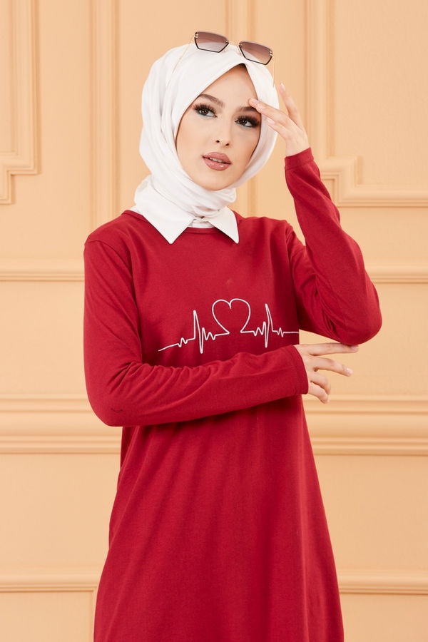 Düz Bisiklet Yaka Kadın Bordo TUNIK - 3608 BORDO