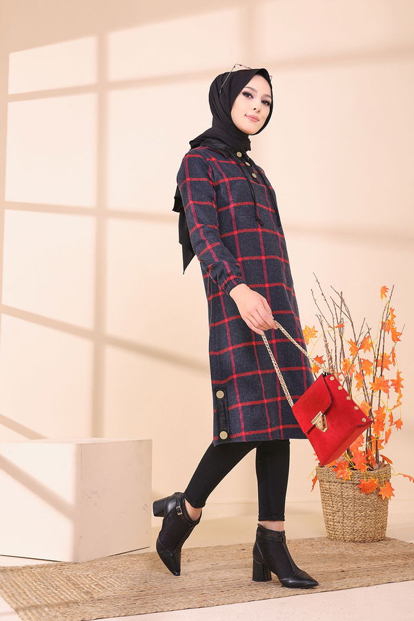 Düz Gömlek Yaka Kadın Lacivert 8635 TUNIK - Yeşil - 46 - 8635