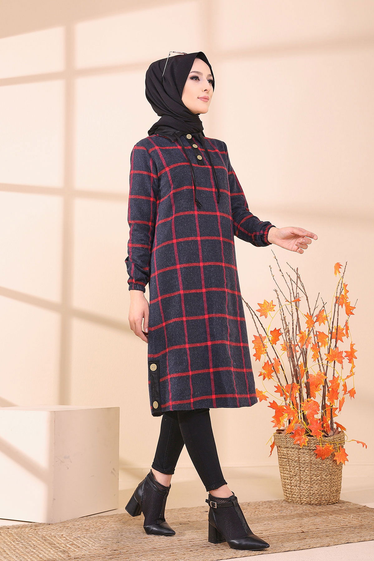 Düz Gömlek Yaka Kadın Lacivert 8635 TUNIK - Yeşil - 46 - 8635
