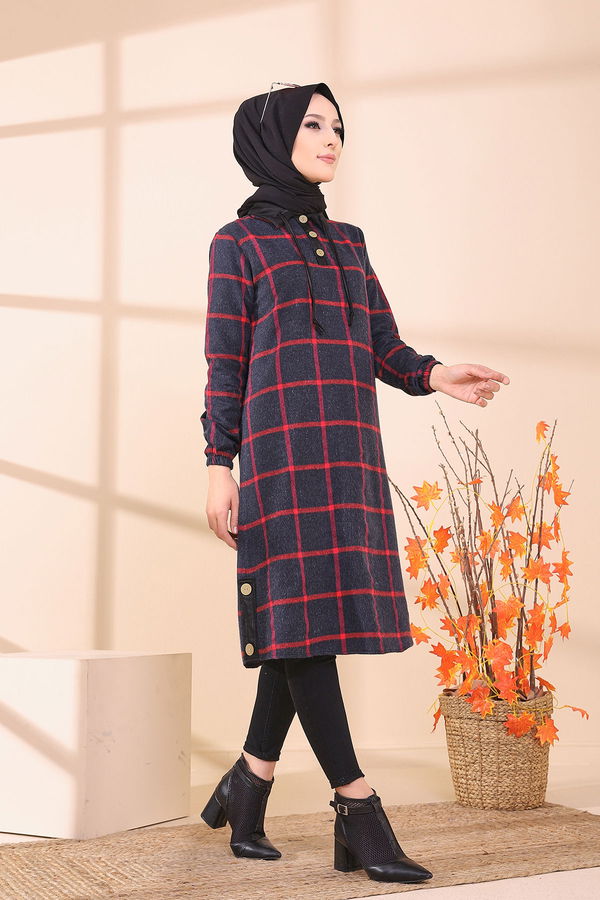 Düz Gömlek Yaka Kadın Lacivert 8635 TUNIK - Yeşil - 46 - 8635