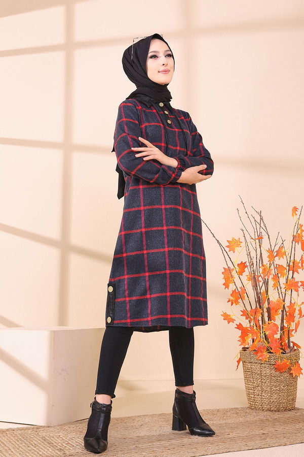 Düz Gömlek Yaka Kadın Lacivert 8635 TUNIK - Yeşil - 46 - 8635