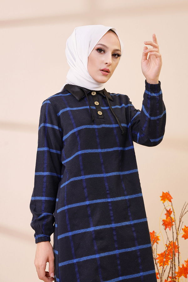 Düz Gömlek Yaka Kadın Lacivert 8635 TUNIK - Yeşil - 46 - 8635