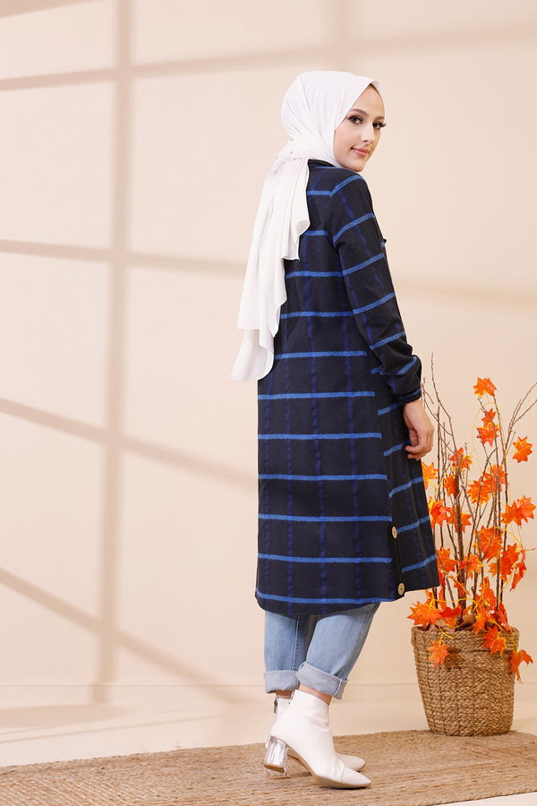 Düz Gömlek Yaka Kadın Lacivert 8635 TUNIK - Yeşil - 46 - 8635