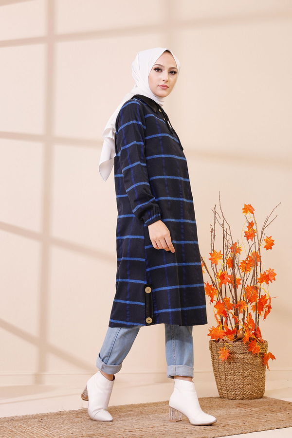 Düz Gömlek Yaka Kadın Lacivert 8635 TUNIK - Yeşil - 46 - 8635