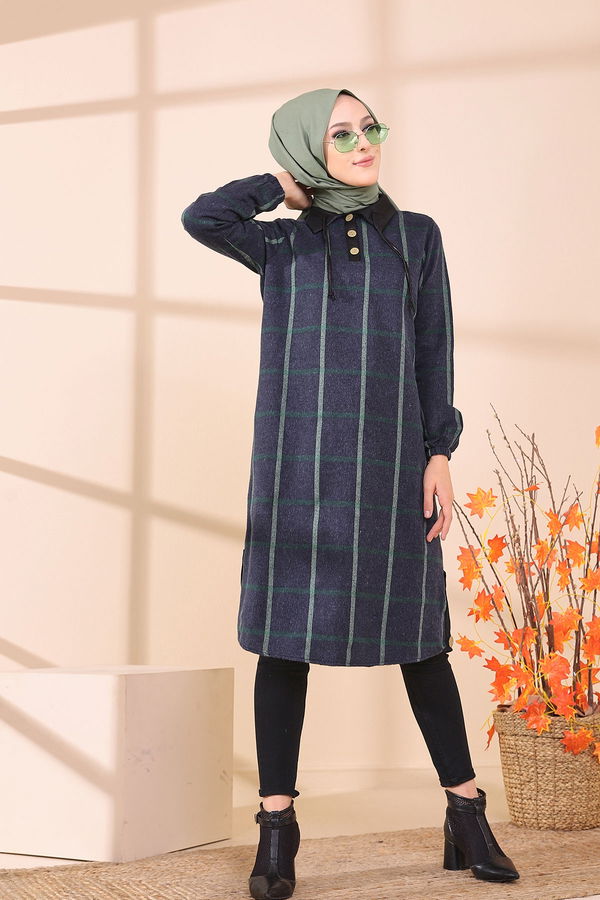 Düz Gömlek Yaka Kadın Yeşil 8635 TUNIK - Yeşil - 46 - 8635 YEŞİL