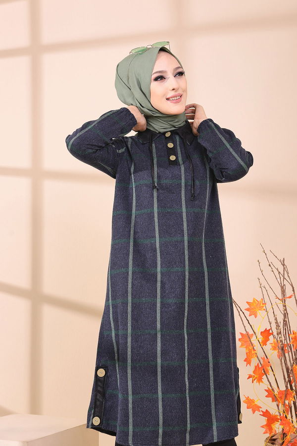 Düz Gömlek Yaka Kadın Yeşil 8635 TUNIK - Yeşil - 46 - 8635 YEŞİL