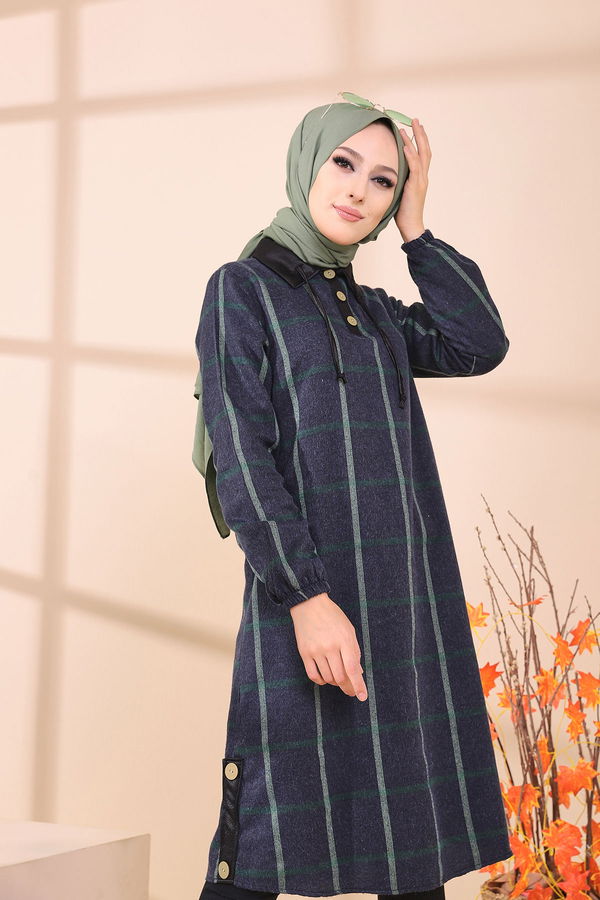 Düz Gömlek Yaka Kadın Yeşil 8635 TUNIK - Yeşil - 46 - 8635 YEŞİL