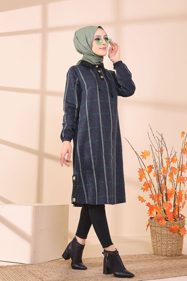 Düz Gömlek Yaka Kadın Yeşil 8635 TUNIK - Yeşil - 46 - 8635 YEŞİL