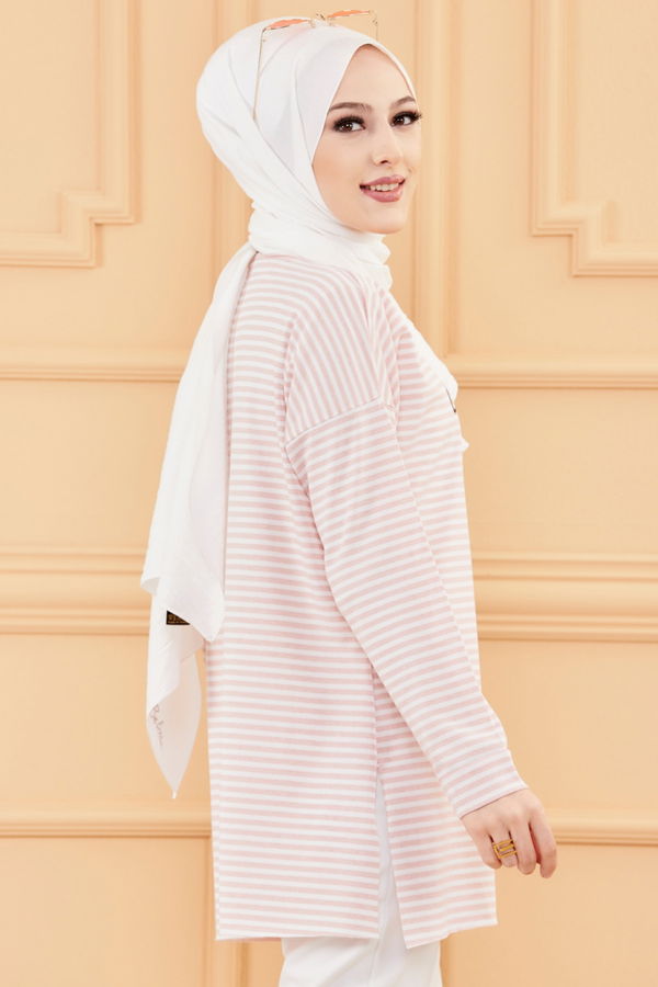 Düz Orta Kadın Pembe BASKILI TUNIK - 8735 PEMBE