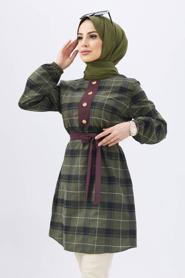 Düz BİSİKLET Kadın Haki Tunik - 11197