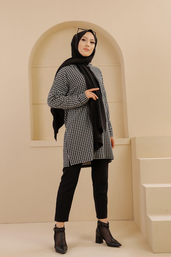 Düz Kapşonlu Yaka Kadın Siyah 3368 KAPŞONLU TUNIK - 3368