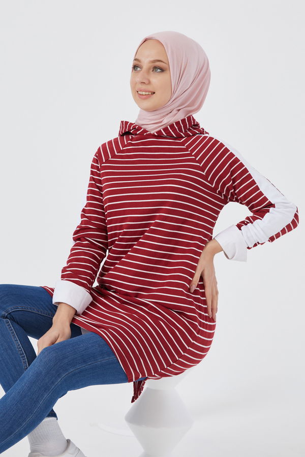 Düz Kapsonlu Yaka Kadın Bordo TUNIK - 3738 BORDO
