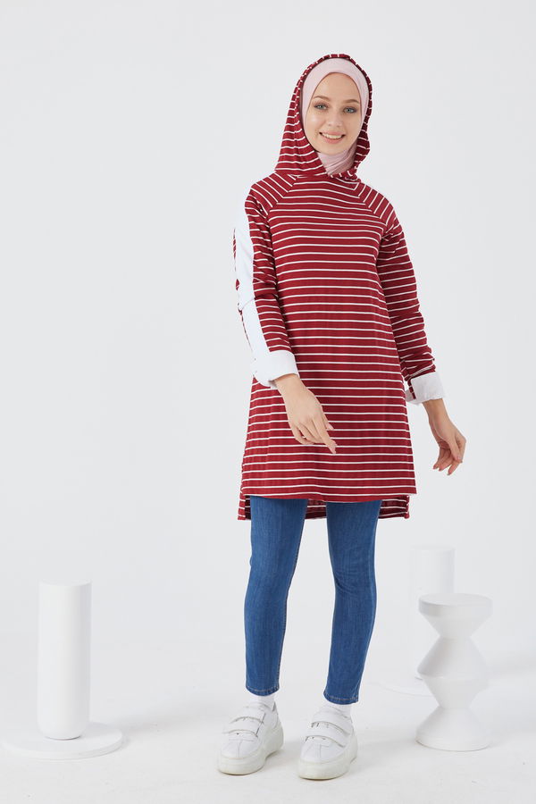 Düz Kapsonlu Yaka Kadın Bordo TUNIK - 3738 BORDO