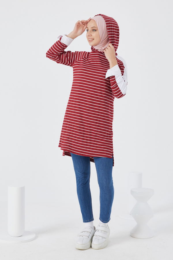 Düz Kapsonlu Yaka Kadın Bordo TUNIK - 3738 BORDO