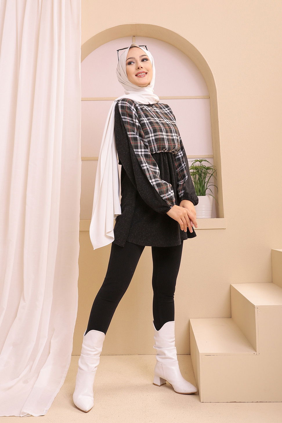 Düz Bisiklet Yaka Kadın Haki 3374 TUNIK - 3374 HAKİ