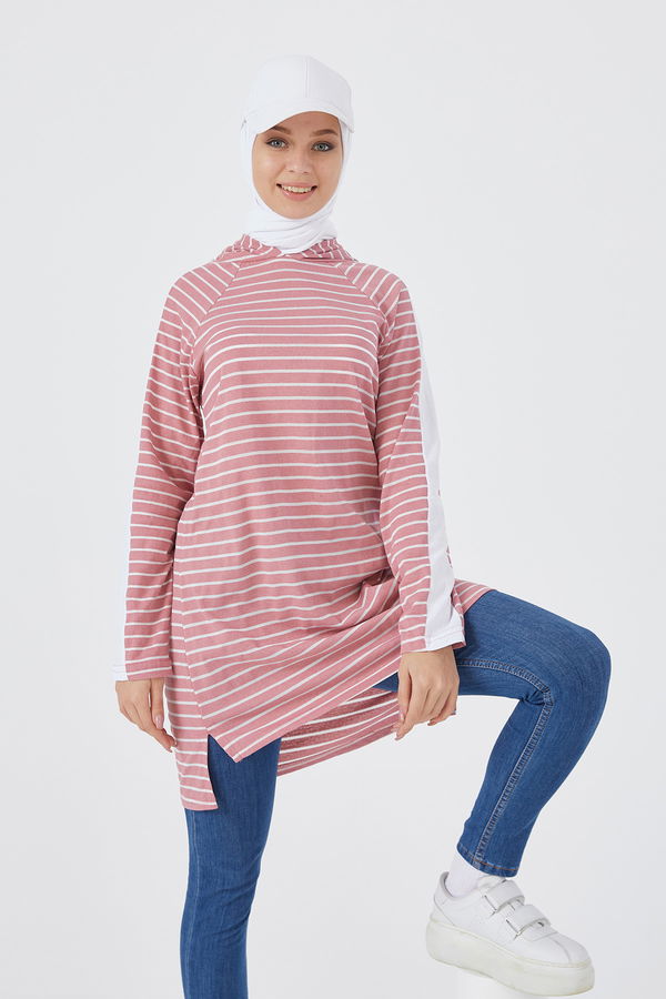 Düz Kapsonlu Yaka Kadın Pembe TUNIK - 3738 PEMBE