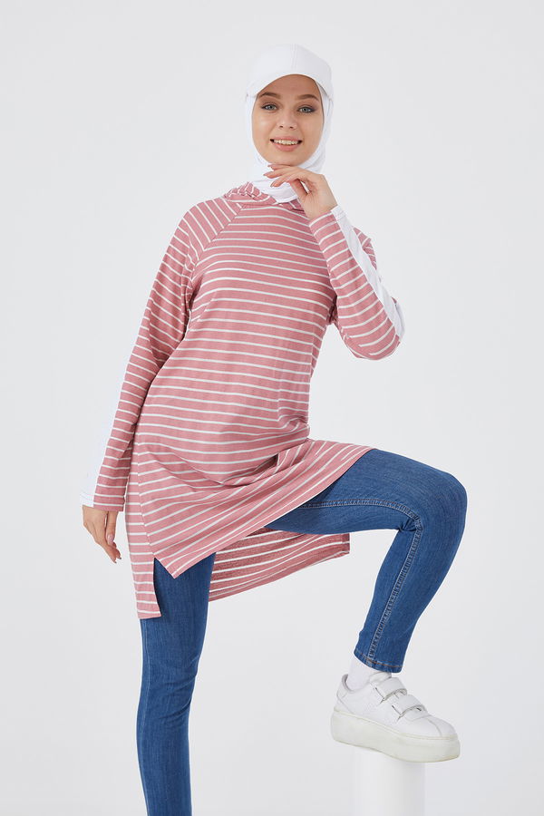 Düz Kapsonlu Yaka Kadın Pembe TUNIK - 3738 PEMBE