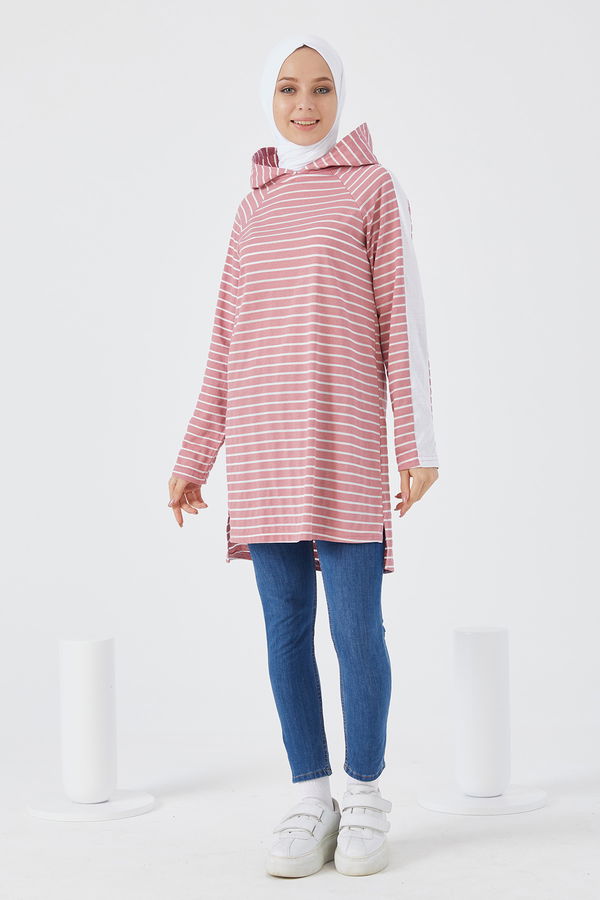 Düz Kapsonlu Yaka Kadın Pembe TUNIK - 3738 PEMBE
