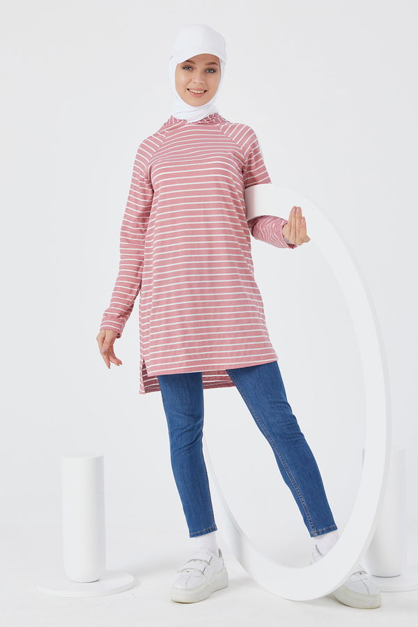 Düz Kapsonlu Yaka Kadın Pembe TUNIK - 3738 PEMBE