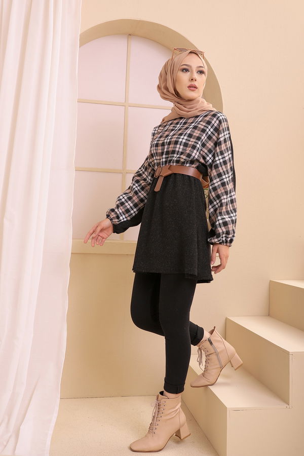 Düz Bisiklet Yaka Kadın Kahverengi 3374 TUNIK - 3374