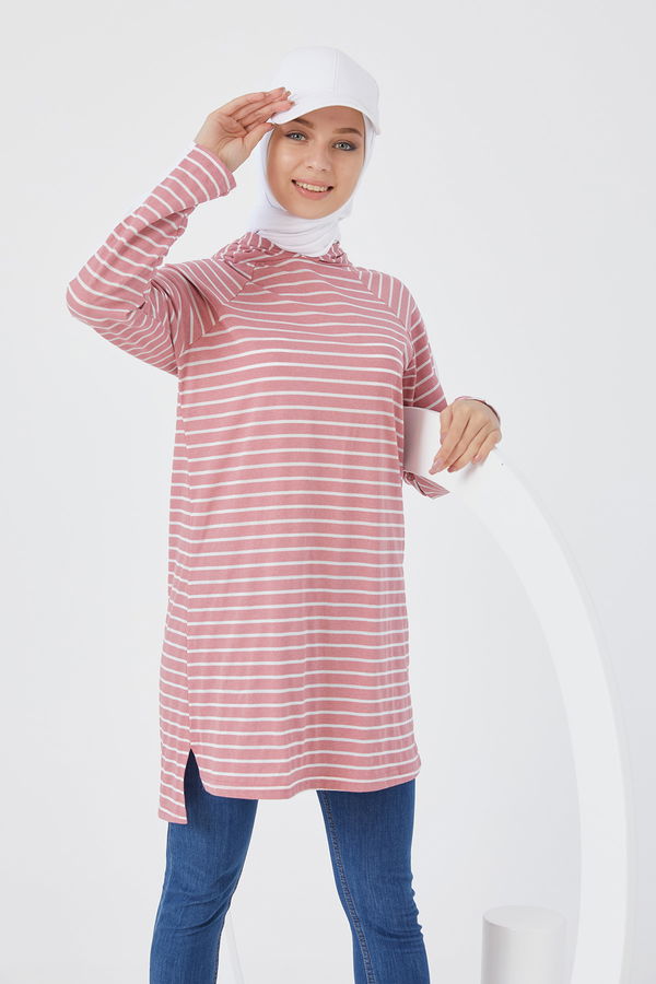 Düz Kapsonlu Yaka Kadın Pembe TUNIK - 3738 PEMBE