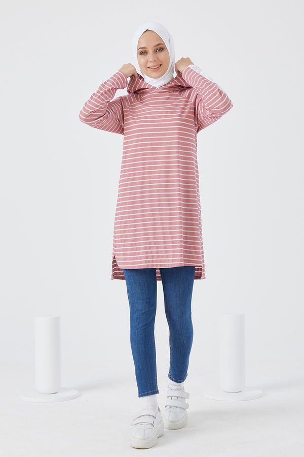 Düz Kapsonlu Yaka Kadın Pembe TUNIK - 3738 PEMBE