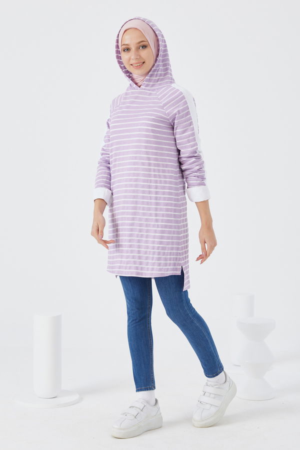 Düz Kapsonlu Yaka Kadın Lila TUNIK - 3738 LİLA
