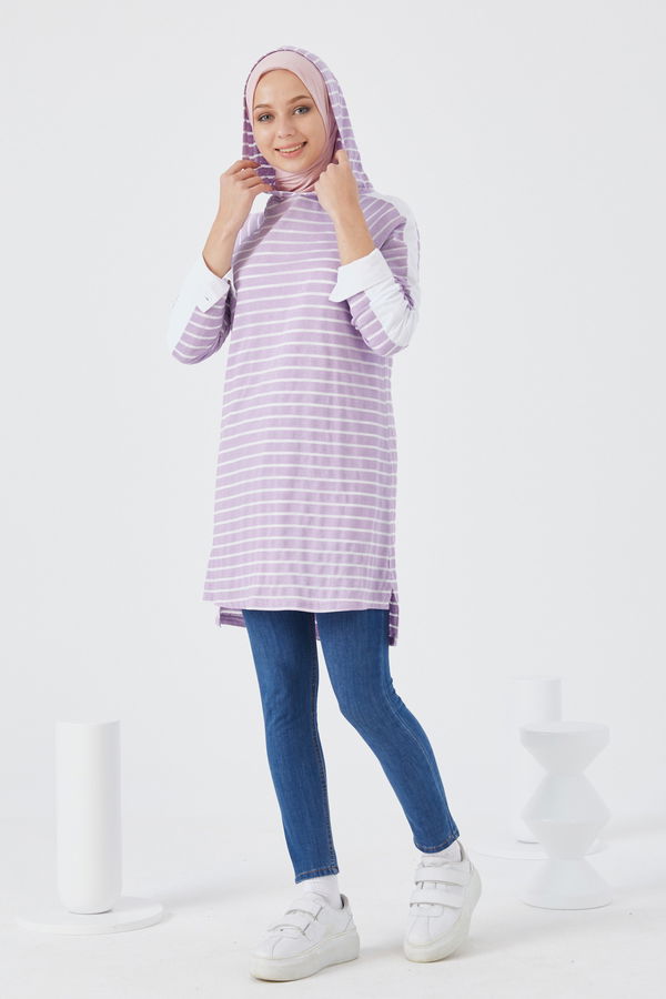 Düz Kapsonlu Yaka Kadın Lila TUNIK - 3738 LİLA