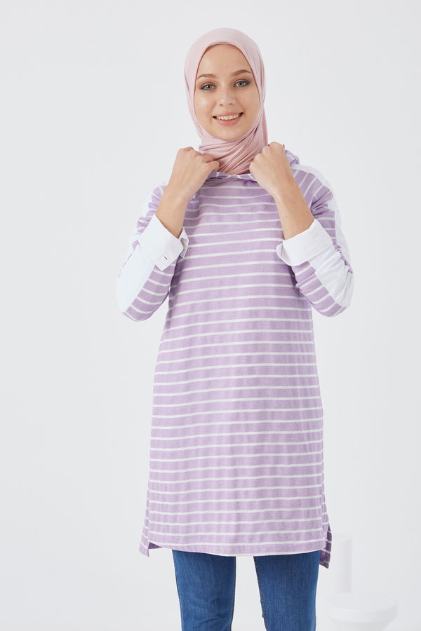 Düz Kapsonlu Yaka Kadın Lila TUNIK - 3738 LİLA