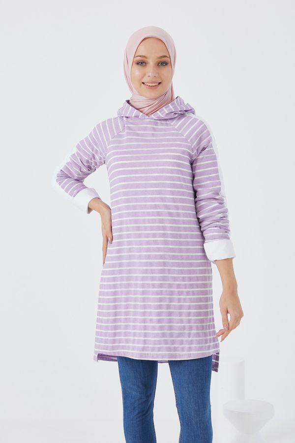 Düz Kapsonlu Yaka Kadın Lila TUNIK - 3738 LİLA