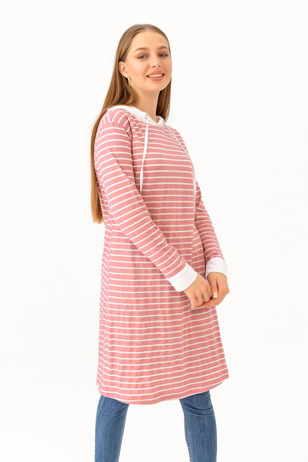 Düz Kapsonlu Yaka Kadın Pembe TUNIK - 3739 PEMBE