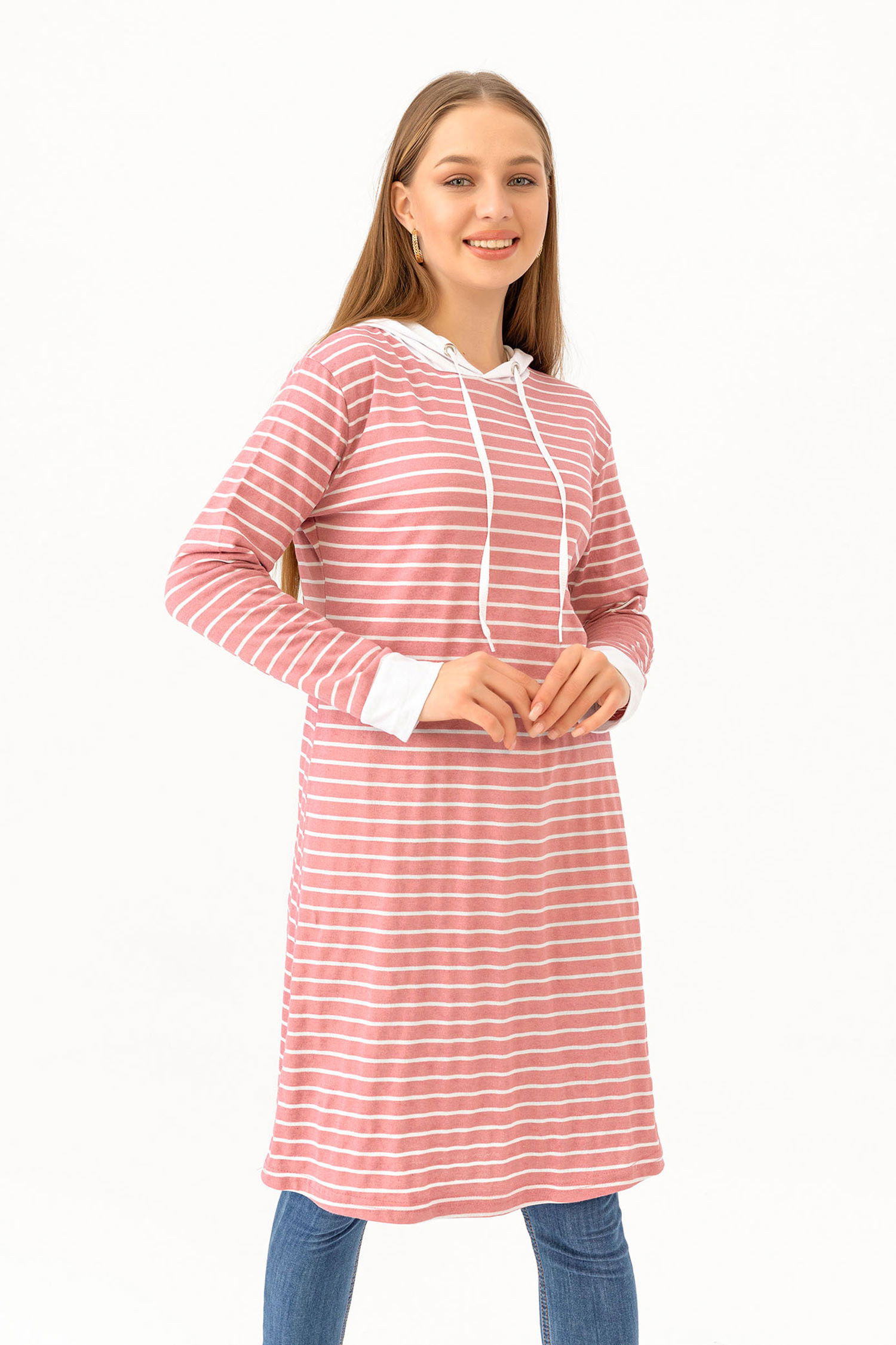 Düz Kapsonlu Yaka Kadın Pembe TUNIK - 3739 PEMBE