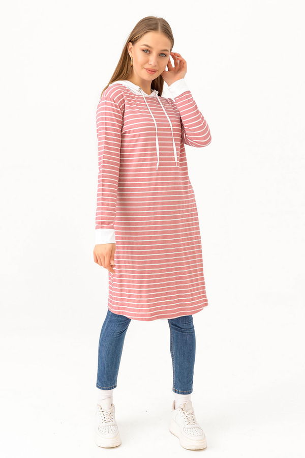 Düz Kapsonlu Yaka Kadın Pembe TUNIK - 3739 PEMBE